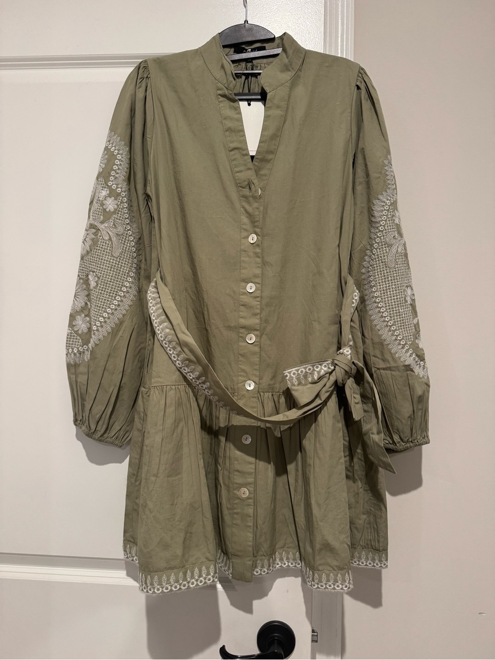 7 For All Mankind Olive Green Embroidered Dress